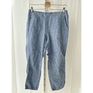 J. JILL Love Linen Crop Ankle Pants Rear Elastic Waist Pockets Blue Petite S PS